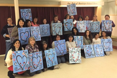 Art students show off their completed works at the "Paint & Wine in the Pines" beginning art class held during Flagstaff First Friday Artwalk on Feb. 6, 2015 at Our Lady of Guadalupe. The event drew a record 21 art students. Photos by Frank X. Moraga / AmigosNAZ.com ©2015