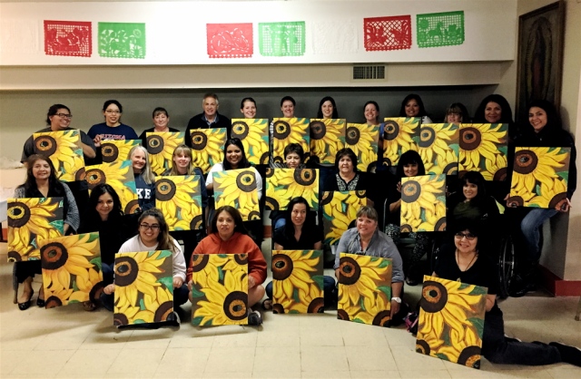‘Paint & Wine in the Pines’ art students get an early start to summer with their creation on June 5 at Our Lady of Guadalupe Catholic Church & Cultural Center. Courtesy photo.